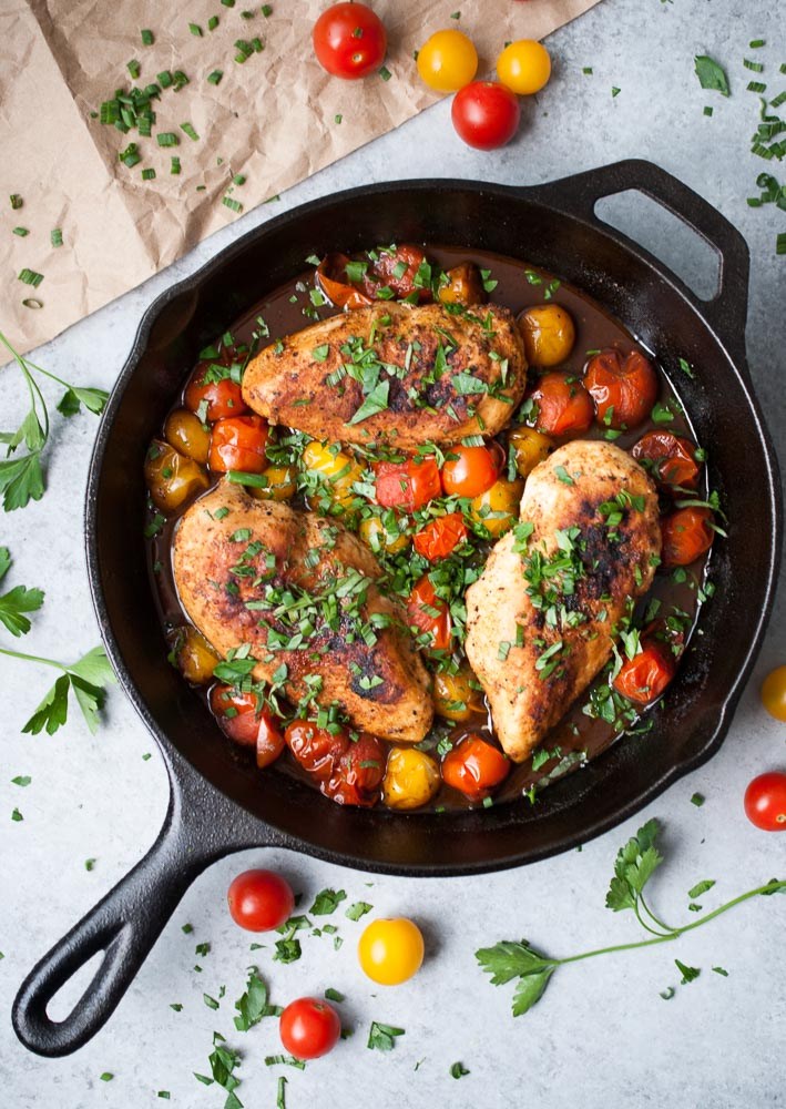 Balsamic Mustard Chicken with Cherry Tomatoes | Carly Brannon